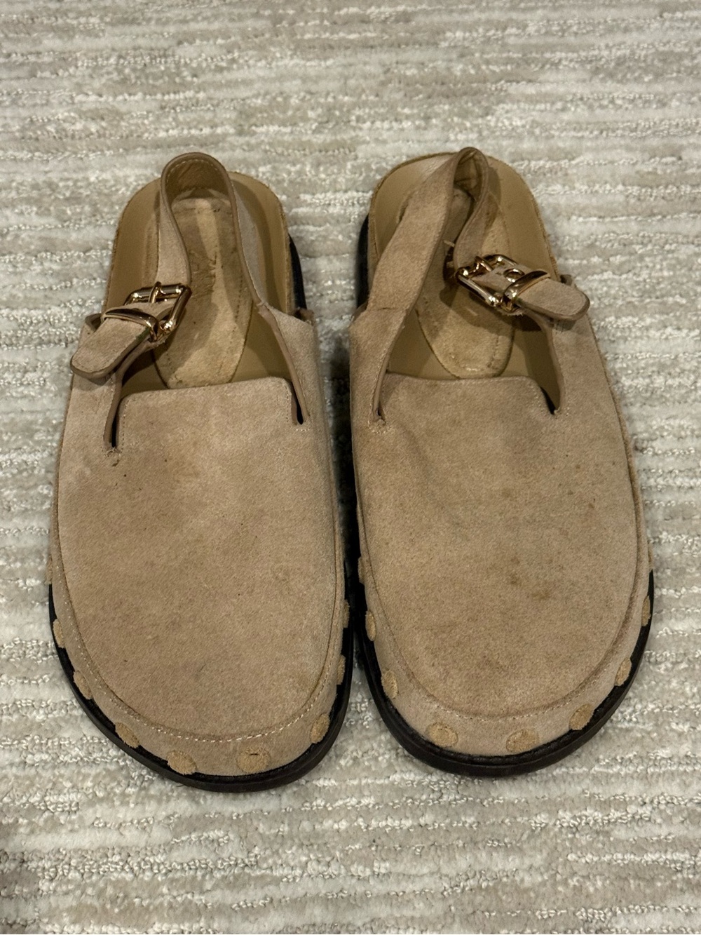 Zara Tan Natural Suede Clog Slides Sz 37 / 7